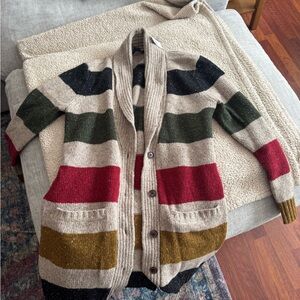 Pendleton Neutral Shawl Collar Cardigan with Multicolor Stripes